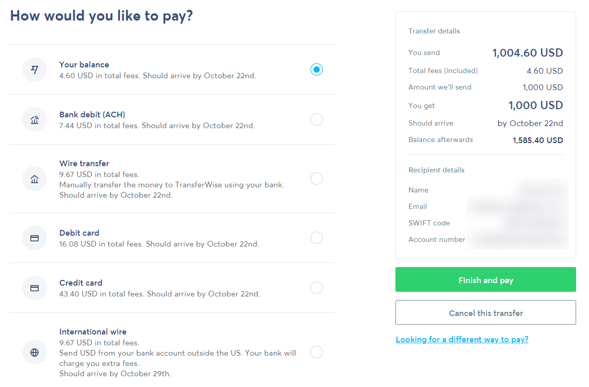 transferwise付款信息