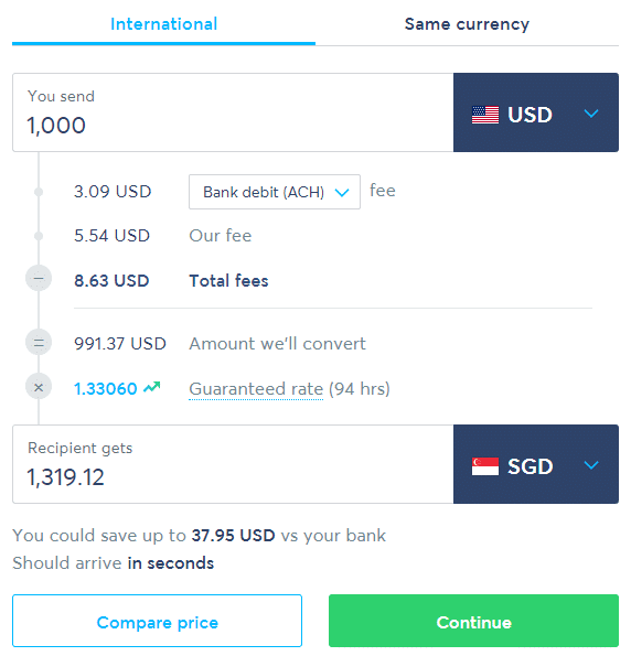 transferwise money transfer to Singapore